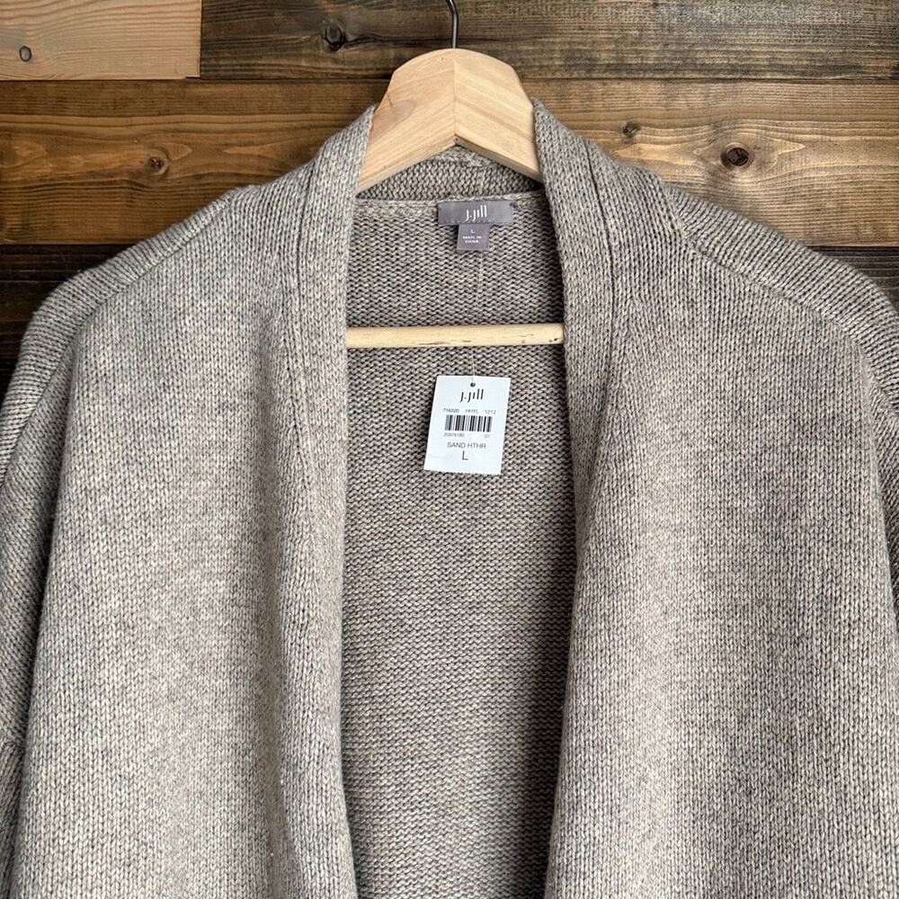 J.Jill NWT Open Front Sand Heather Cardigan Womens L Pockets Yak Wool Blend - Picture 3 of 9